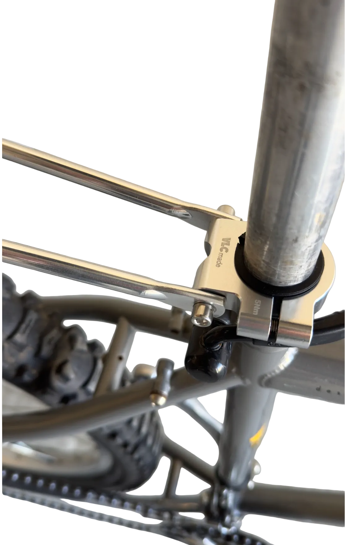 VLCmade Post Lock attached to a seatpost with rear rack support stays