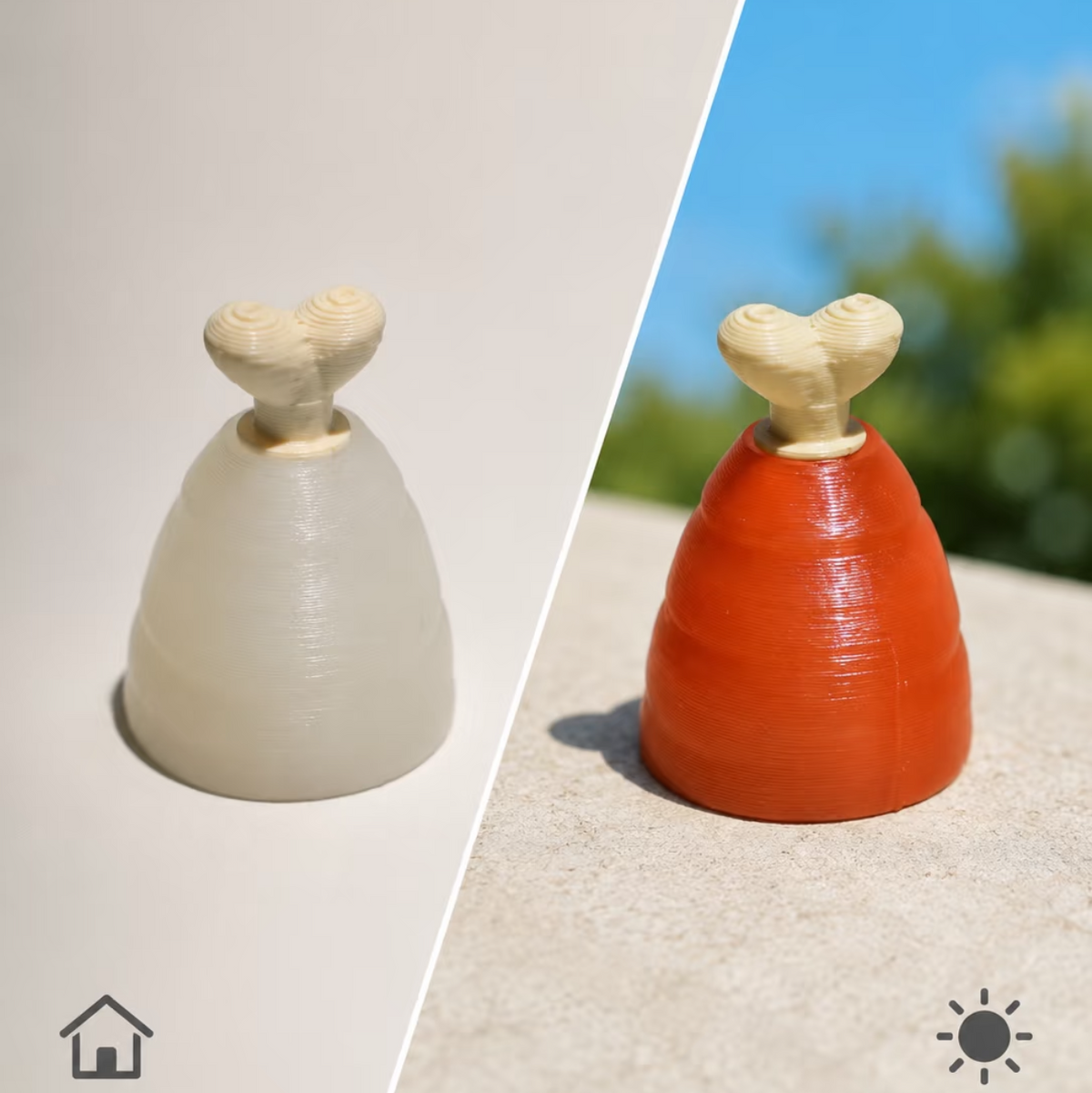 Tiny Detour Sun-Shift Drumstick valve cap showing its indoor and sunlight colours